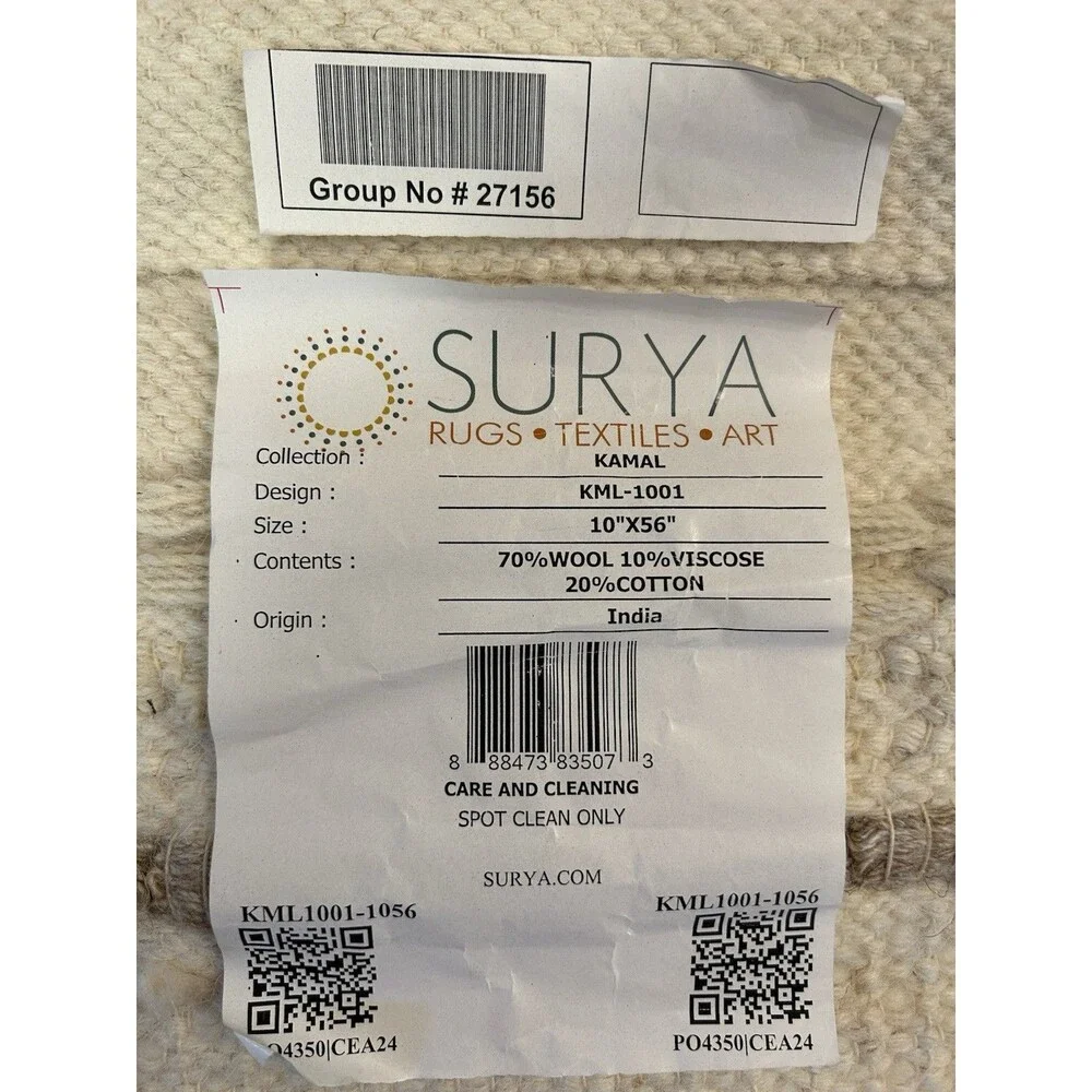 Surya Kamal Ivory Woven Wall Hanging Art Wool Blend 10” x 56” Wood Rod Boho